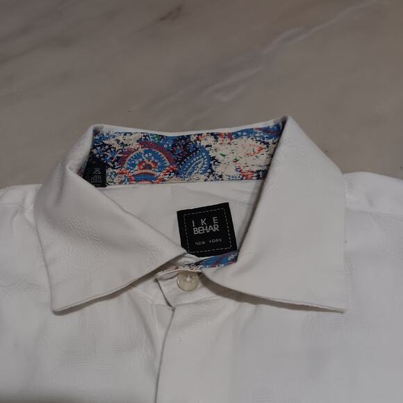 IKE BEHAR‎ Mens Large Cotton Long Sleeve Button up Shirt Top White - Picture 1 of 8